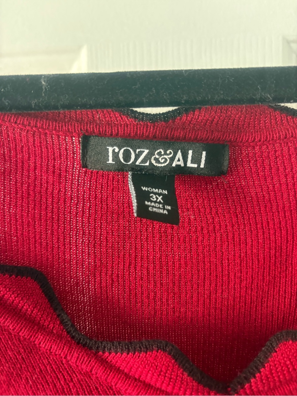 Roz & Ali Red Crewneck Sweater with Black Trim